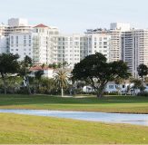 Image of Miami skyline with buildings and adjacent water bodies