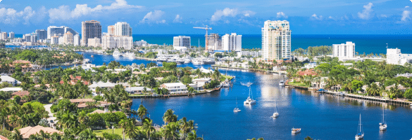 Image of Florida skyline with buildings and adjacent water bodies