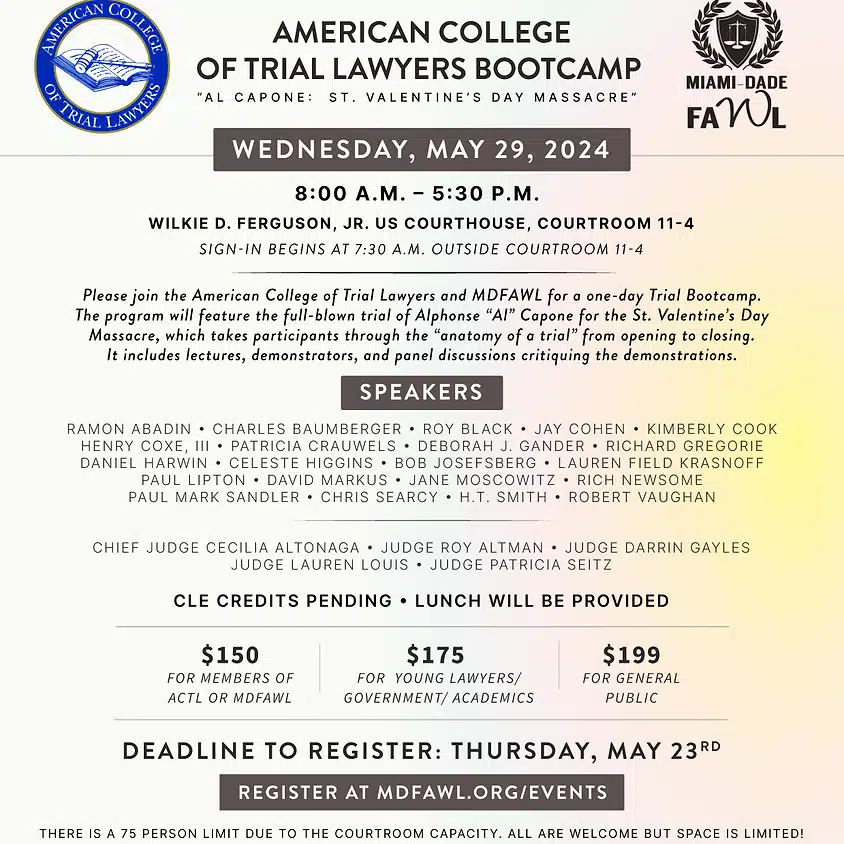 Flyer for American College of Trial Lawyers Bootcamp