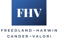 FHVG logo - Blue square with white FHV text. Freedland - Harwin - Gander - Valori is positioned underneath