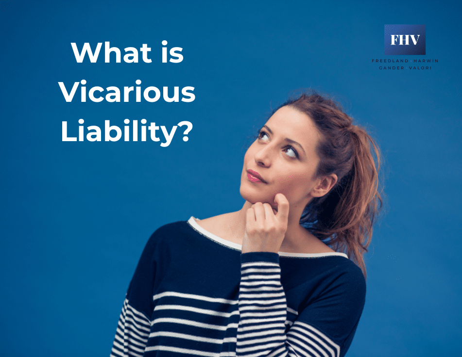 "What is vicarious liability?" text above a woman's head, who looks confused