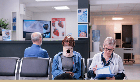 The doctor was reviewing the patient's record with the patient sitting beside her.